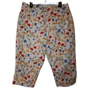 St John’s Bay Capri Pant Women’s 16, Pretty Blooms Floral High Rise NWT Cotton
